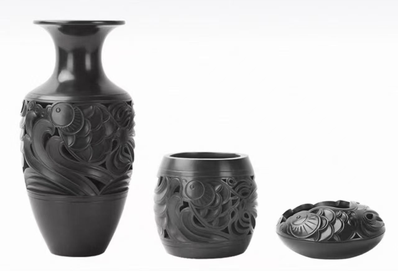 Hand-Carved Black Pottery Vases & Sets