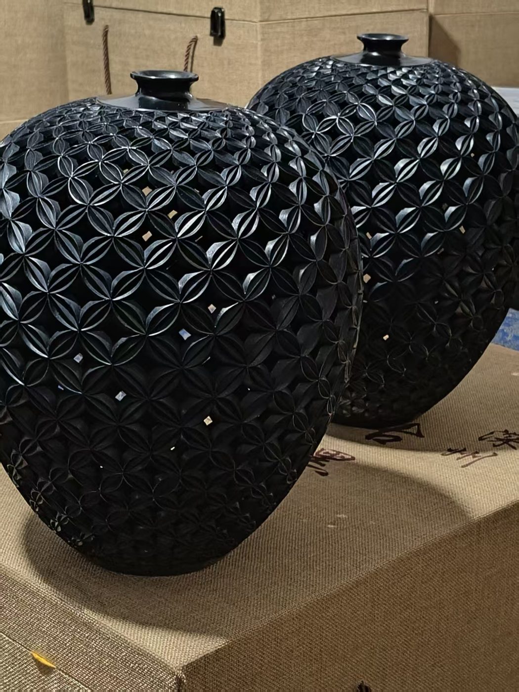Hand-Carved Black Pottery Vases & Sets 15