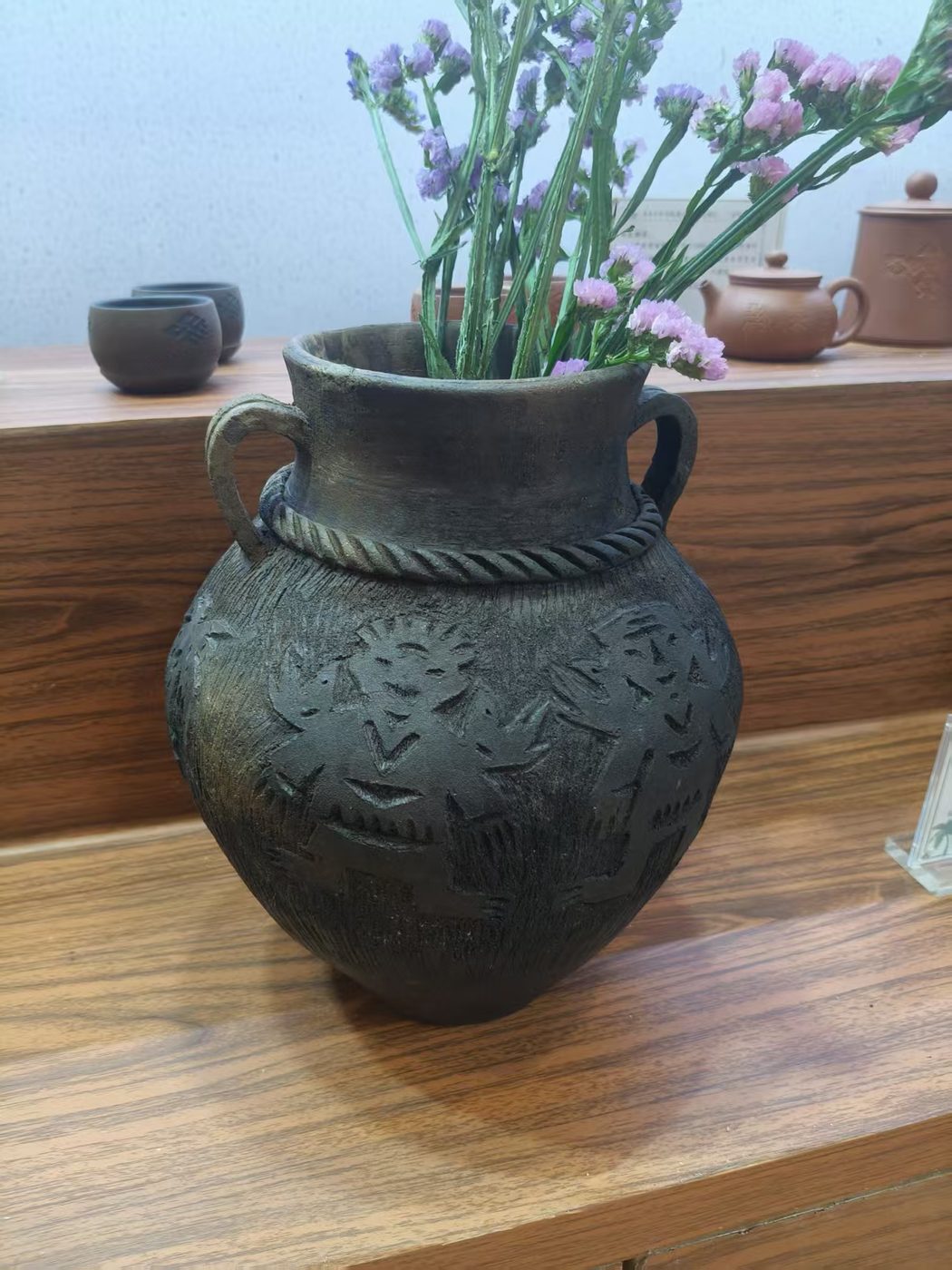 Hand-Carved Black Pottery Vases & Sets 23